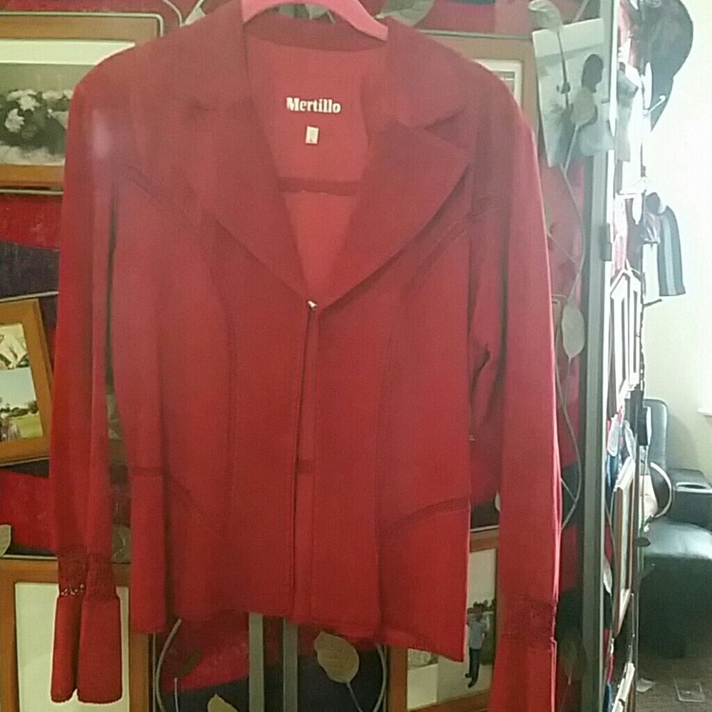 A size large gently used red mertillo leather jac